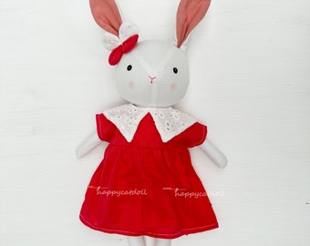 Linen fabric soft bunny rabbit toy - High quality doll for children- Unique art plushies