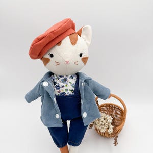 Poupée chat combinée avec deux tenues supplémentaires, jouets pour chat faits main, peluches en lin faites main, cadeau pour anniversaire d'enfant