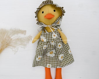 Easter baby first doll - Handmade yellow duck with beautiful dress - Stuffed animal toys for kids