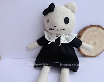 Halloween teddy bear doll - Party gift ideas - Girl toddler home decor - Linen fabric handmade stuffed animal toys