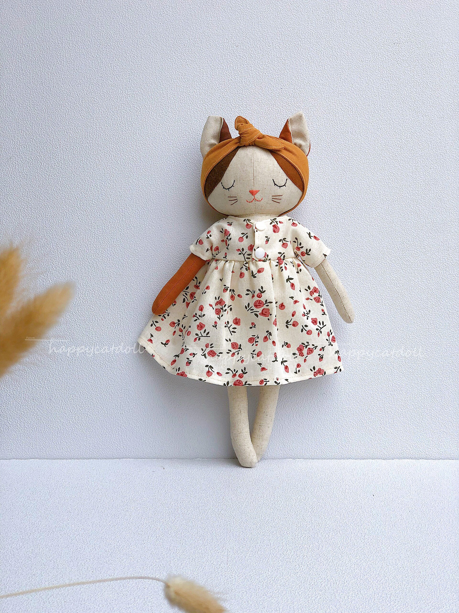 Handmade Cat Doll With Flowers Dress/ Embroidered Names on Etsy UK