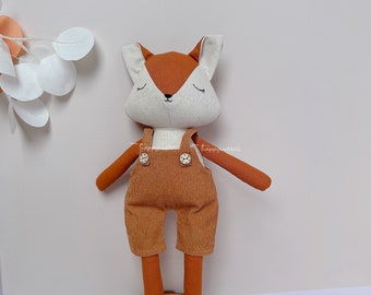 BEST PRICE - Handmade fox doll with overalls / Birthday gift- Easter gift- Christmas gift  for her/him