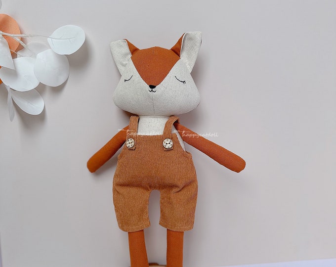 BEST PRICE - Handmade fox doll with overalls / Birthday gift- Easter gift- Christmas gift  for her/him