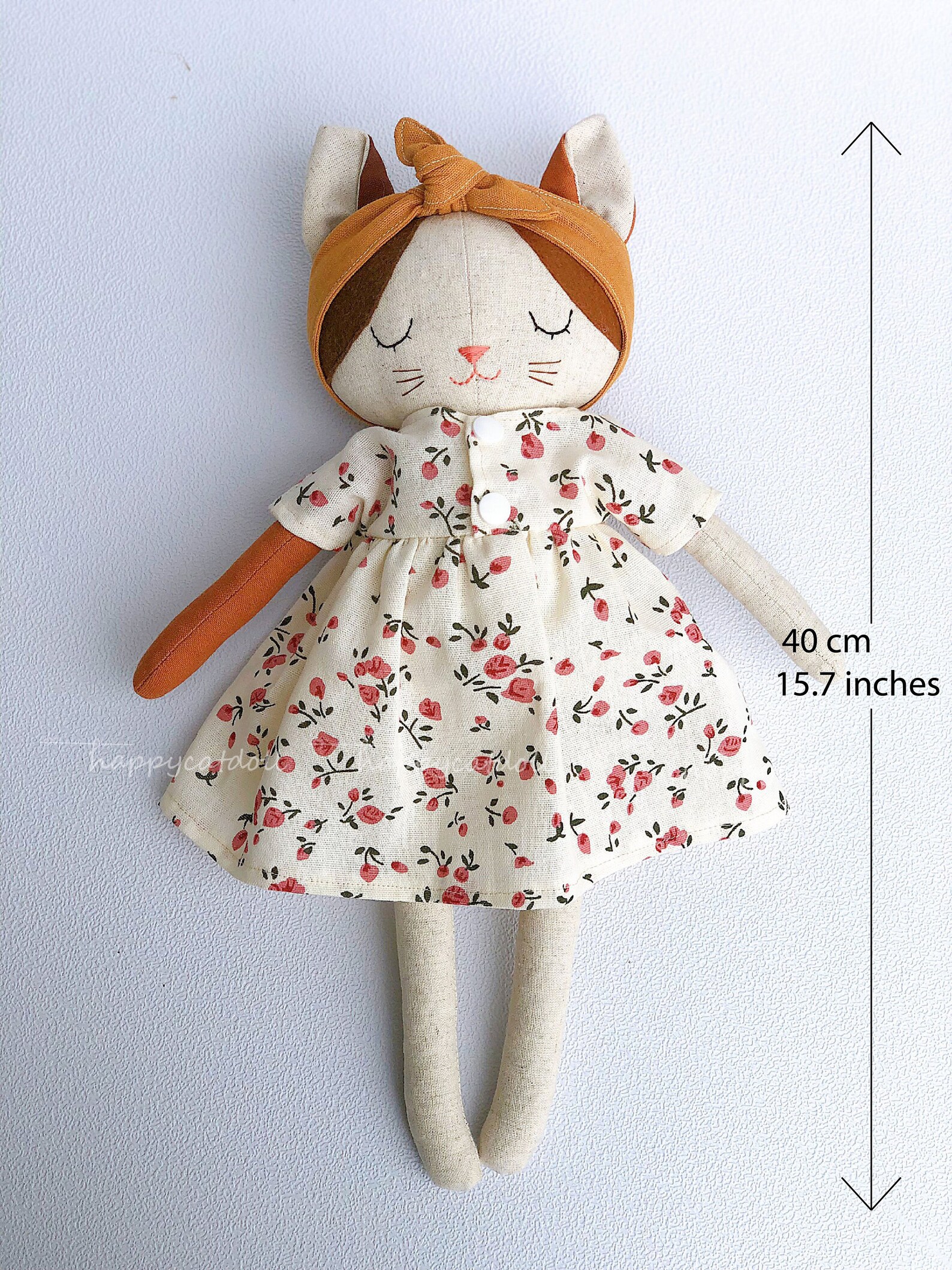 Handmade Cat Doll With Flowers Dress/ Embroidered Names on Etsy UK