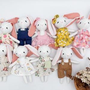 Pocket stuffed bunny Perfect gifts for Easter basket Mini bunny rabbit doll with removable outfit Handmade miniature linen Keychain plush