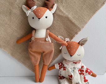 BIG SALE-Handmade moose doll with overalls- Handcrafted gift for Christmas- Safe toys for children- heirloom doll clothes