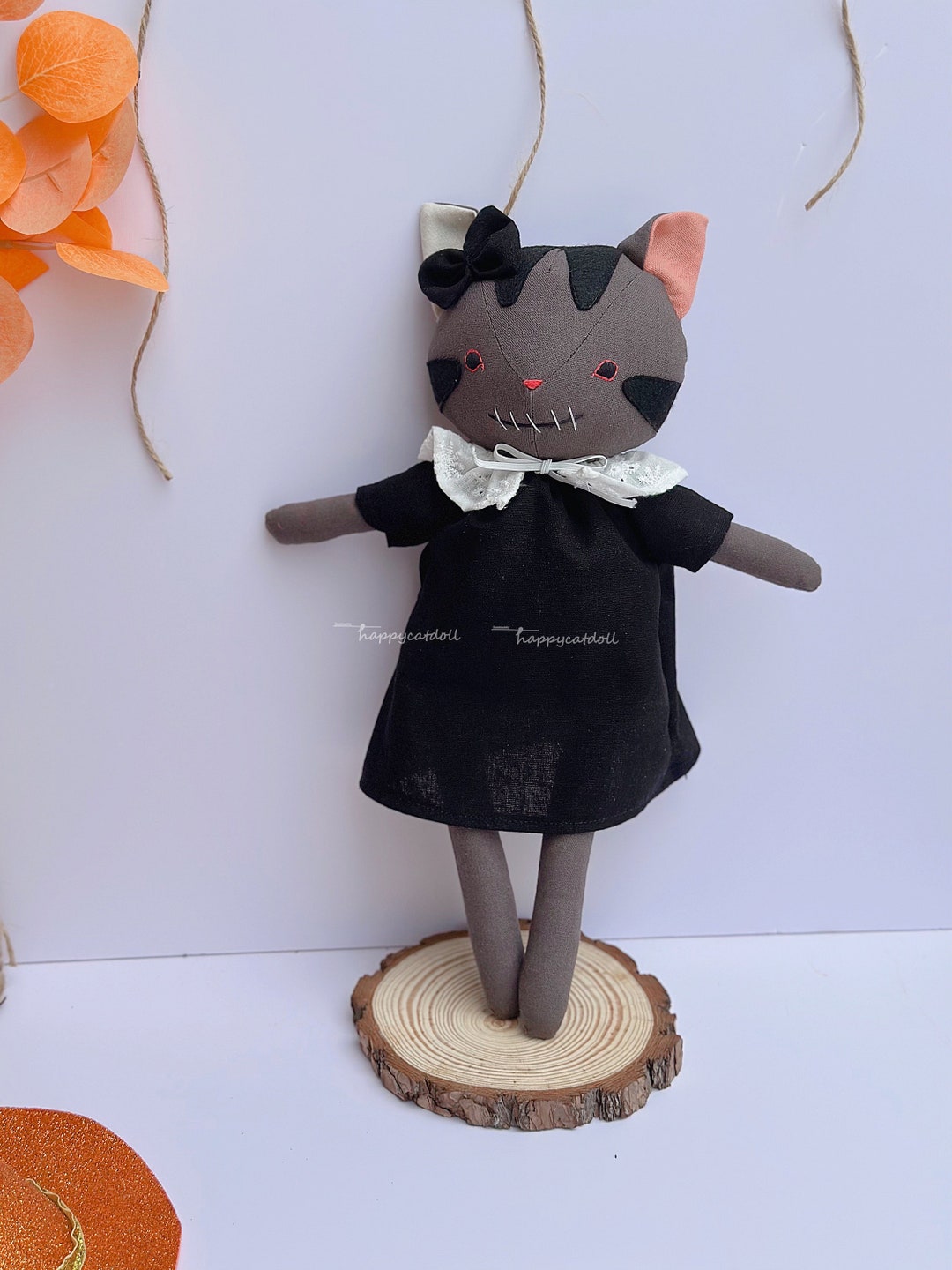Halloween Cat Doll Handmade Gift by Linen Fabric Home Decoration for Sale Etsy