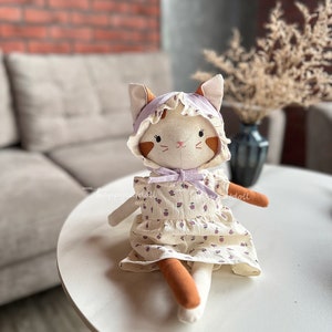 Handmade kitty doll with purple pears dress - Birthday gift/ Easter gift/ Chirstmas gift for children