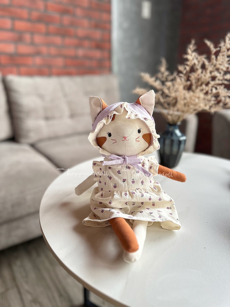 Handmade kitty doll with purple pears dress Birthday gift/ Easter gift/ Chirstmas gift for children image 1