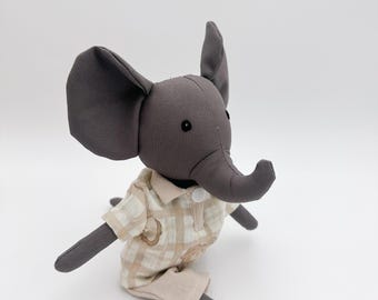 Elephant handmade linen doll with clothes, Unique design elephant stuffed animal toys, Birthday chr gift for kids, Gift for boys