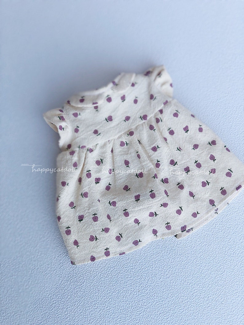 Purple pears printed dress for doll/ stuffed animal Handmade clothes for children Gift for girl image 4