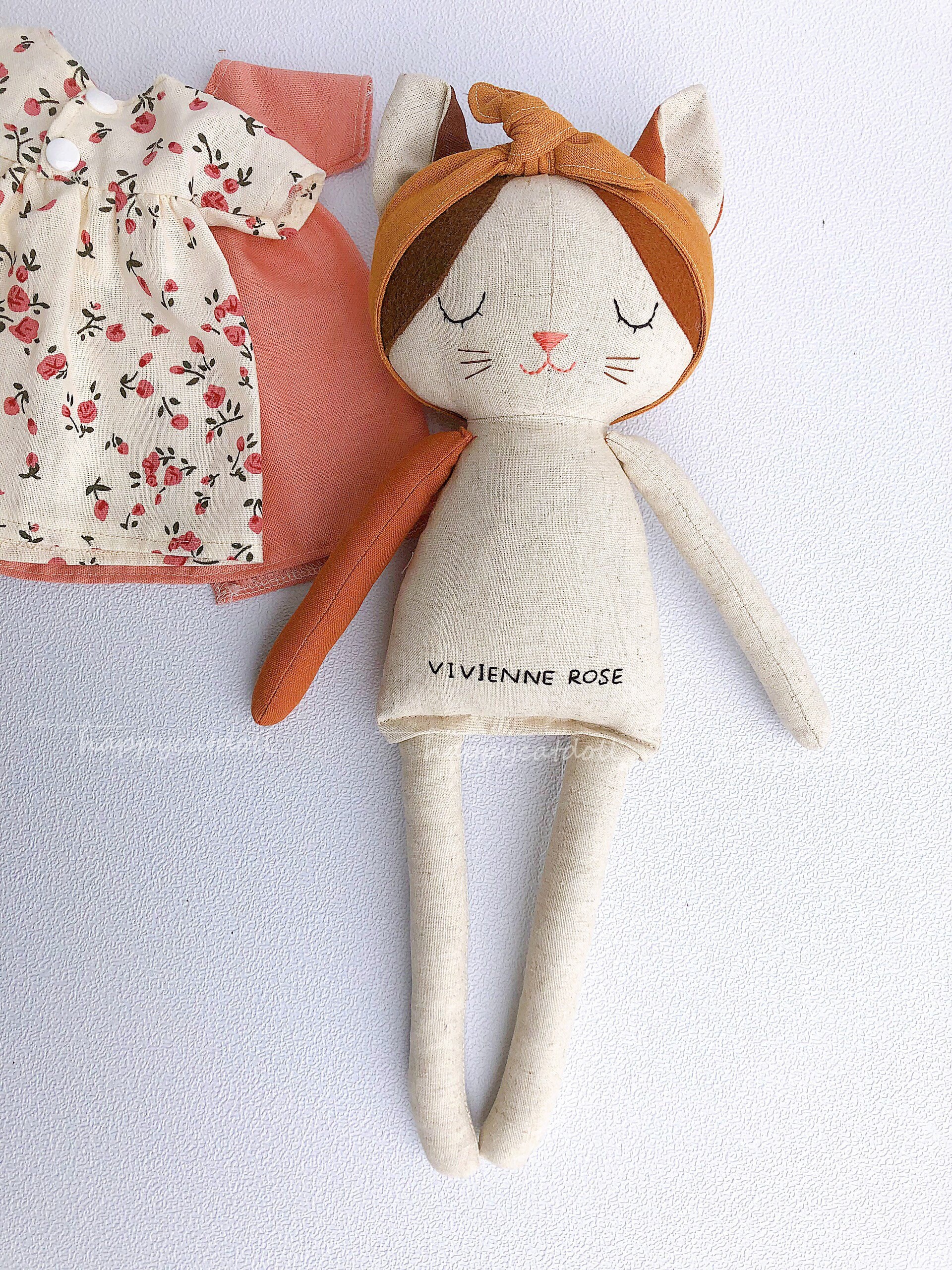 Handmade Cat Doll With Flowers Dress/ Embroidered Names on Etsy UK