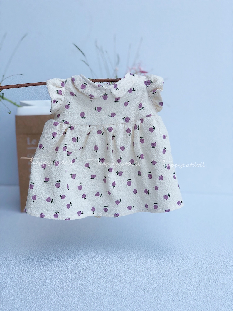 Purple pears printed dress for doll/ stuffed animal Handmade clothes for children Gift for girl image 3