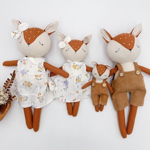 Handmade deer doll family, handcrafted linen stuffed animal toys for kids, Birthday gift for kids, Best Price Dolls for Sale