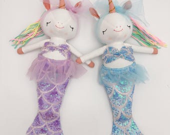 Mermaid unicorn doll handmade stuffed animal mermaid plush toy mermaid doll great gift for girl Handmade birthday gift