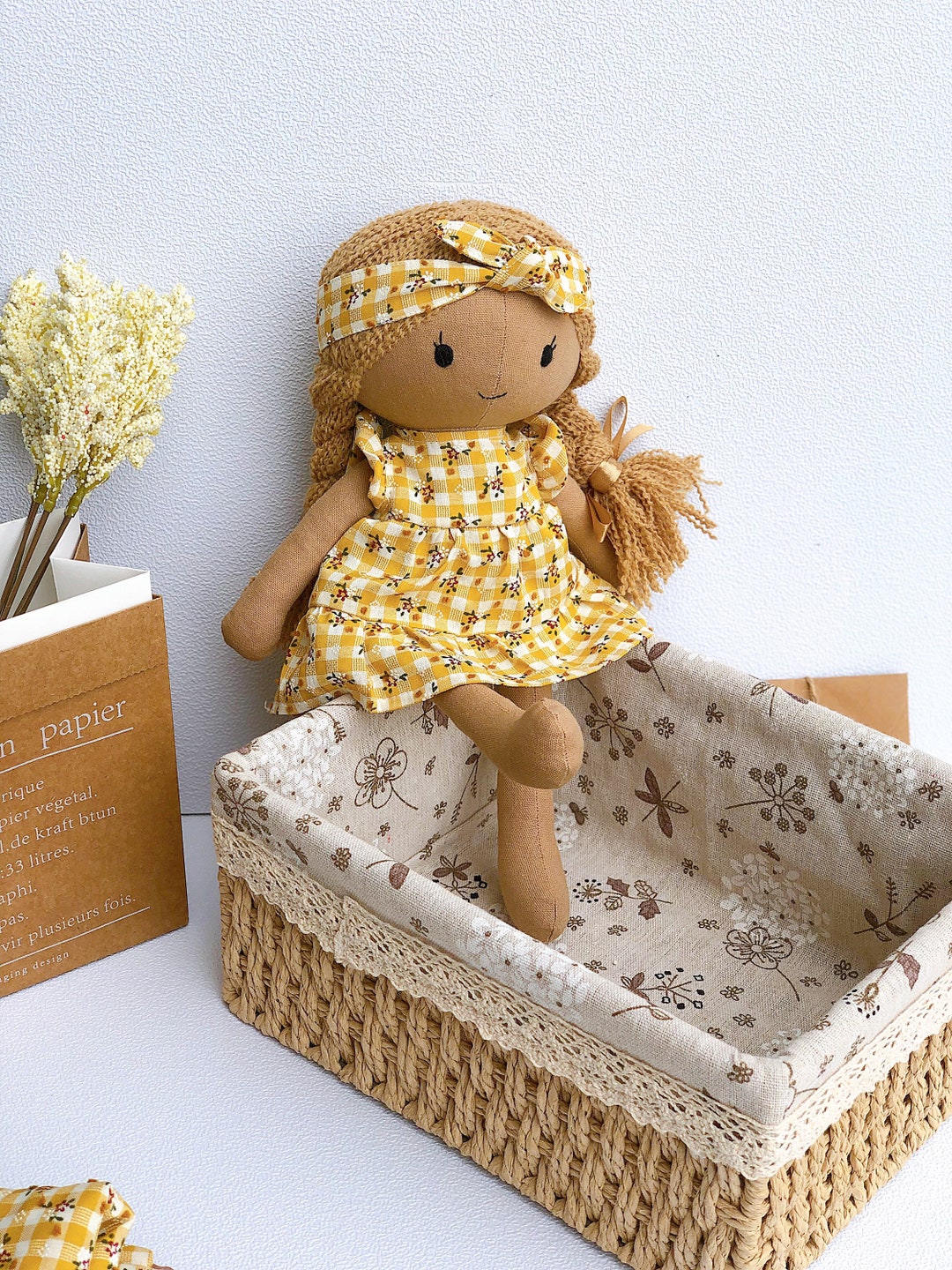 BEST PRICE Handmade Rag Doll With Yellow Calico Check Dress/ - Etsy