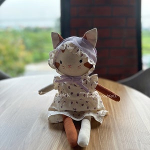 Handmade kitty doll with purple pears dress Birthday gift/ Easter gift/ Chirstmas gift for children image 6