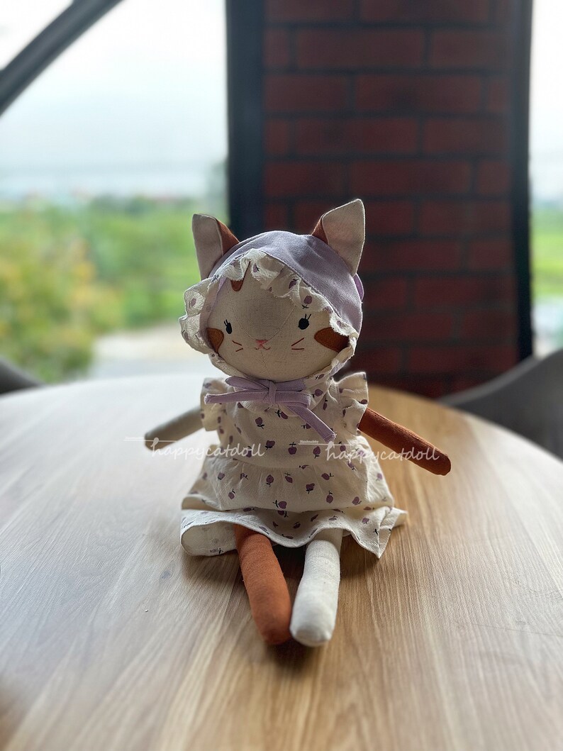 Handmade kitty doll with purple pears dress Birthday gift/ Easter gift/ Chirstmas gift for children image 6