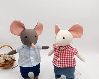 Big size chubby Linen mouse dolls with outfit, Sitting and standing pose plush mice, handmade linen stuffed animal toys BEST PRICE DOLLS