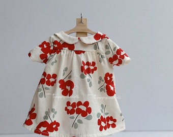 Red flowers dress for doll 40cm/ 15.8 inches - Handmade gift for children