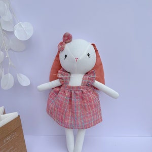 Nusery home decoration- Handmade bunny rabbit doll with dress- Premium soft toys by linen fabric- Keepsake heirloom doll