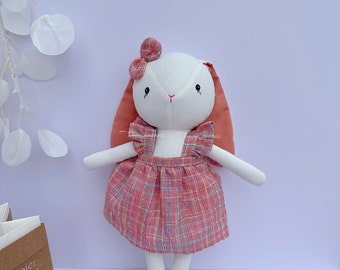 Nusery home decoration- Handmade bunny rabbit doll with dress- Premium soft toys by linen fabric- Keepsake heirloom doll