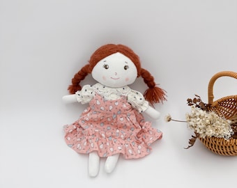 Handmade linen fabric girl doll with dress, Handcrafted cute doll, Heirloom handmade doll, Rag doll toy, stuffed doll for girl
