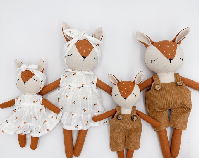 Handmade deer doll family, handcrafted linen stuffed animal toys for kids, Birthday gift for kids, Best Price Dolls for Sale