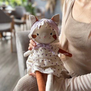 Handmade kitty doll with purple pears dress Birthday gift/ Easter gift/ Chirstmas gift for children image 4