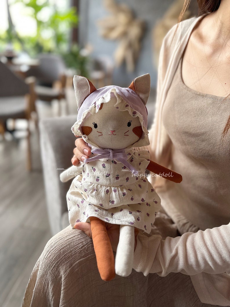 Handmade kitty doll with purple pears dress Birthday gift/ Easter gift/ Chirstmas gift for children image 4