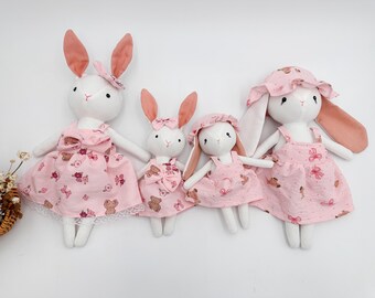 Handmade bunny rabbit dolls, mother and baby bunny plushies, floppy ears rabbit toys, upright ears rabbit stuffed animal dolls, bunny gift