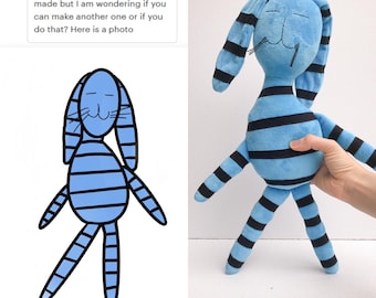 Plushy from author character Handmade linen doll for comic book character Toy from kids drawing Custom stuffed animals