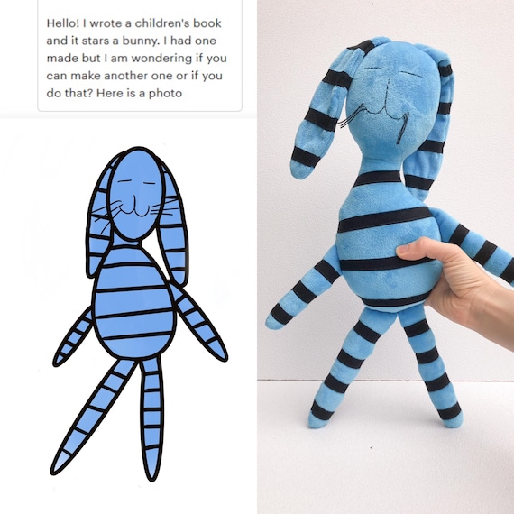 Plushy from author character Handmade linen doll for comic book character Toy from kids drawing Custom stuffed animals Custom replica plush