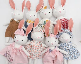 Easter handmade pocket bunny dolls Mini rabbit stuffed animals Easter children gifts  Upright eared rabbit tiny plush toys removable outfits
