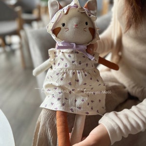 Handmade kitty doll with purple pears dress Birthday gift/ Easter gift/ Chirstmas gift for children image 9