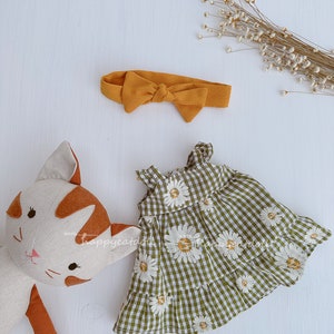 Handcrafted cat doll with dress Handmade natural linen fabric stuffed animal toy kid image 9