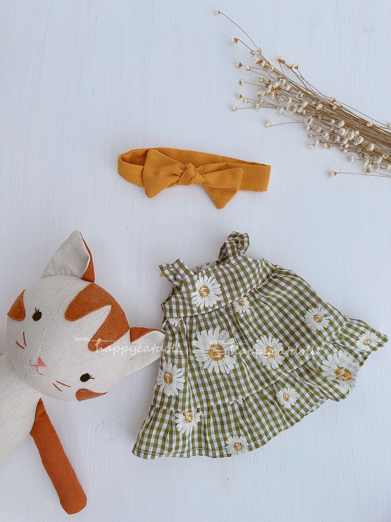 Handcrafted cat doll with dress Handmade natural linen fabric stuffed animal toy kid image 9