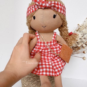 Linen Fabric Heirloom Stuff Animal Toys Art Doll Hand Embroidery Doll Baby doll with removable dress Safe toys for children image 5