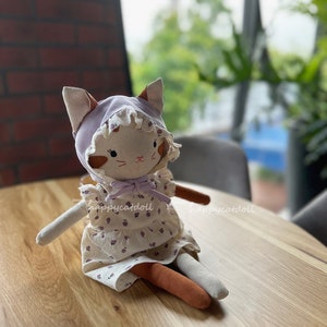 Handmade kitty doll with purple pears dress Birthday gift/ Easter gift/ Chirstmas gift for children image 7