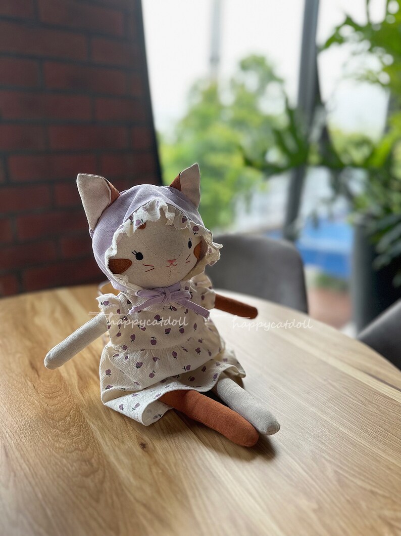 Handmade kitty doll with purple pears dress Birthday gift/ Easter gift/ Chirstmas gift for children image 7