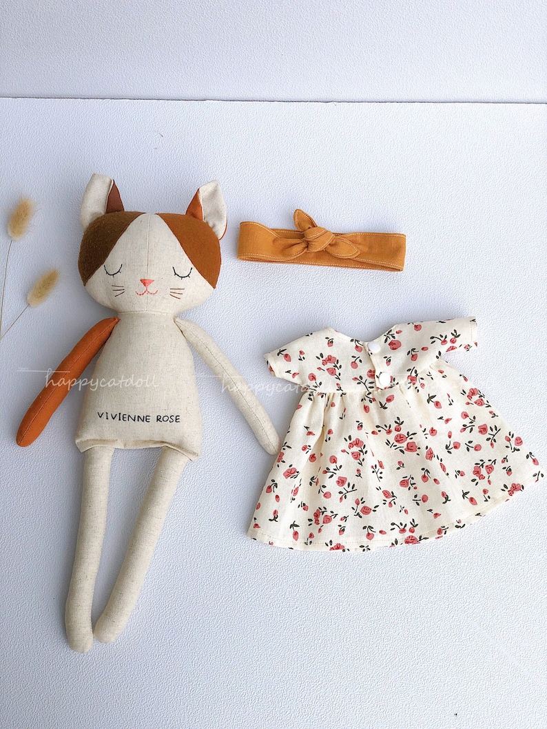Handmade Cat Doll With Flowers Dress/ Embroidered Names on Etsy UK