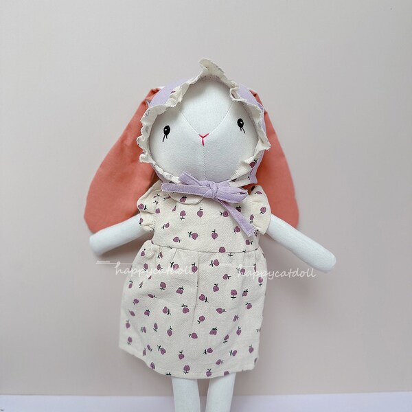 BEST PRICE- Stuffed animals bunny rabbit dolls with purple pears handmade dress- plushies toys for kids- gift for birthday