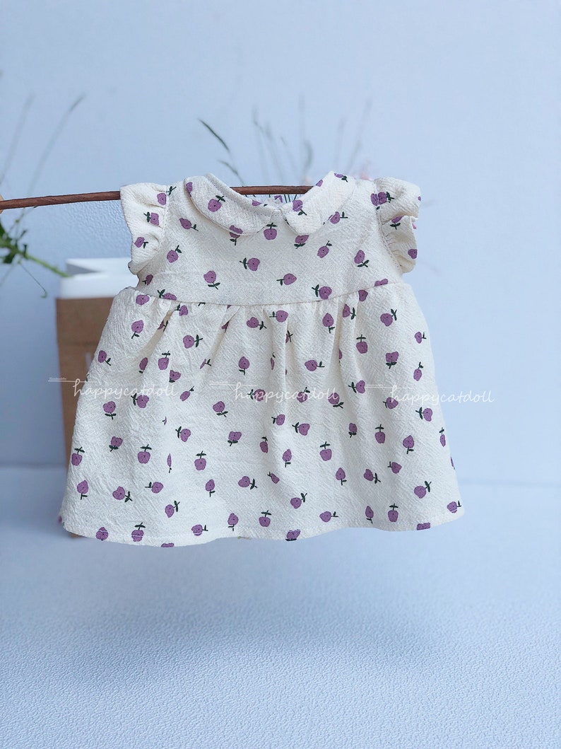 Purple pears printed dress for doll/ stuffed animal Handmade clothes for children Gift for girl image 1