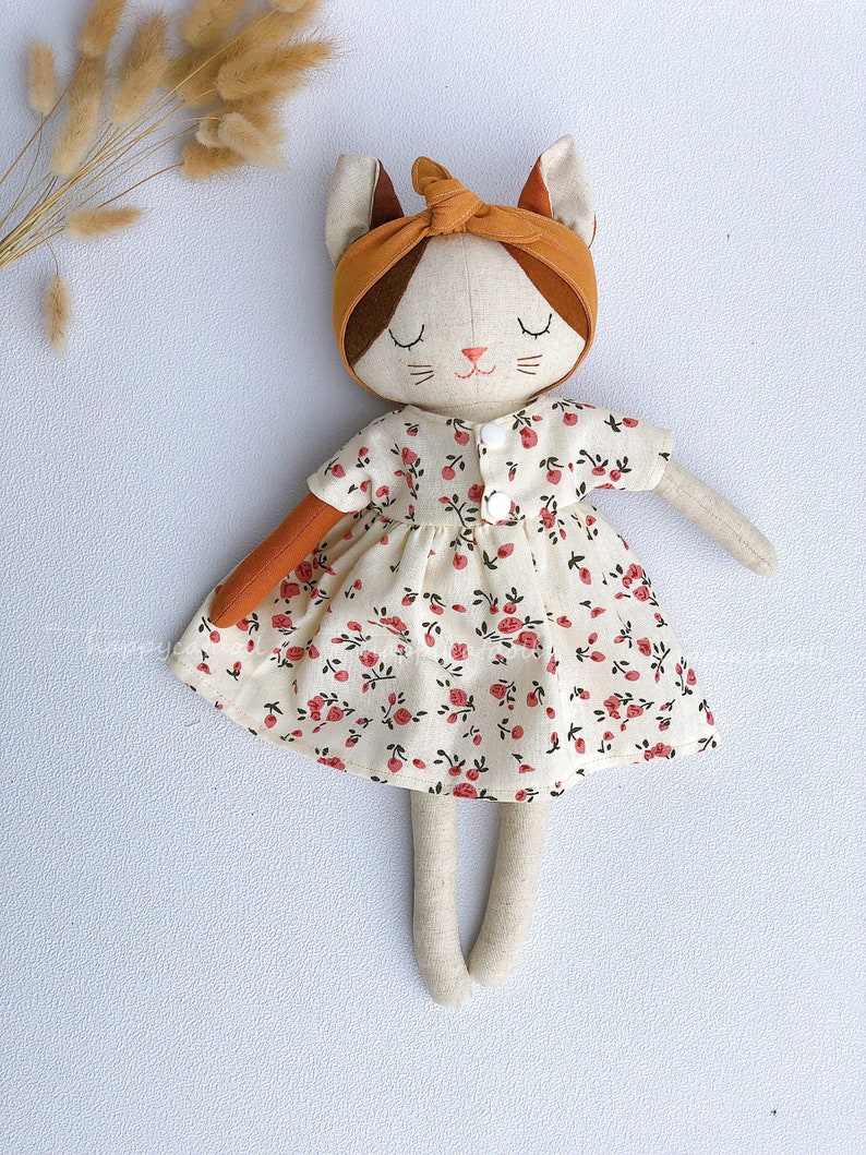 Handmade Cat Doll With Flowers Dress/ Embroidered Names on Etsy UK