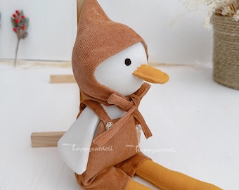 Duck plush cute toys for toddlers, Handmade stuffed animals for boys, heirloom linen doll