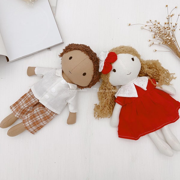 Handmade linen human doll, Handcrafted couple dolls, valentines gifts for her him, heirloom rag doll