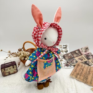 Vintage bunny doll Hand-Embroidered linen plush Handmade rabbit toy Heirloom doll Birthday gift for girl Made with love and care