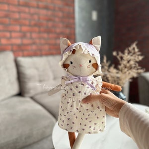 Handmade kitty doll with purple pears dress Birthday gift/ Easter gift/ Chirstmas gift for children image 5