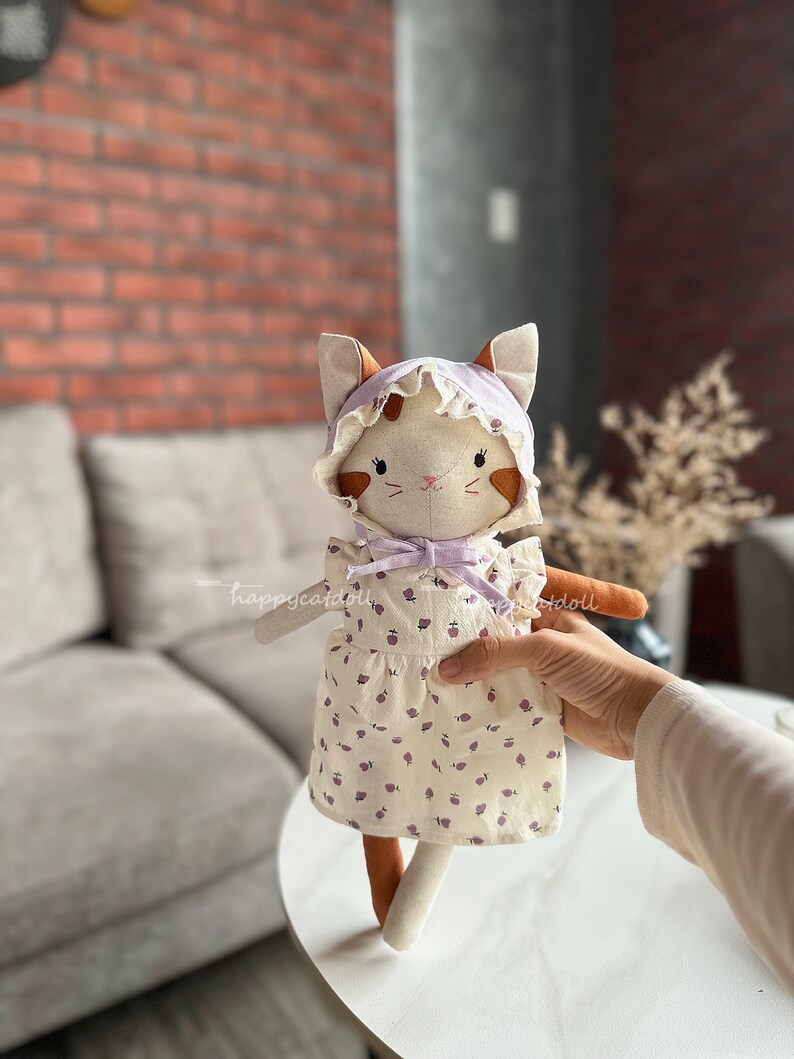 Handmade kitty doll with purple pears dress Birthday gift/ Easter gift/ Chirstmas gift for children image 5