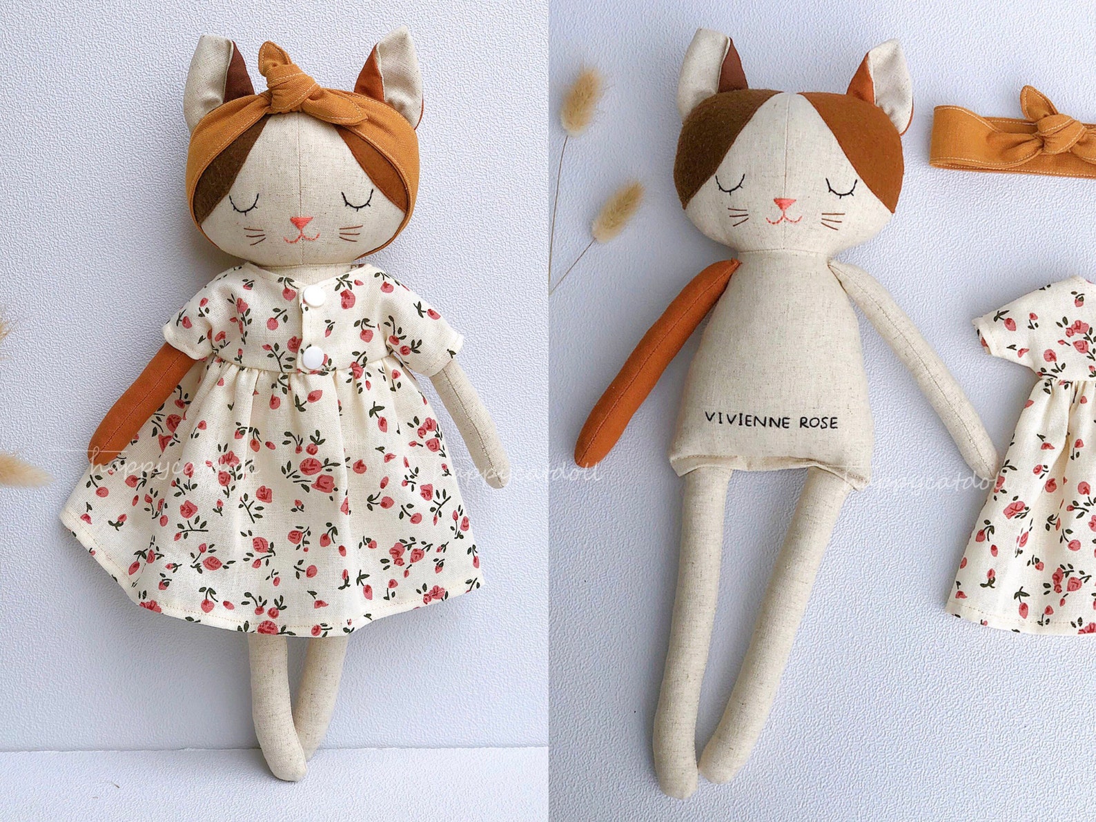 Handmade Cat Doll With Flowers Dress/ Embroidered Names on Etsy UK
